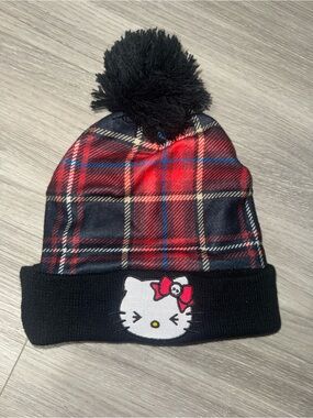 Hello Kitty Red & Black Plaid Pom Beanie